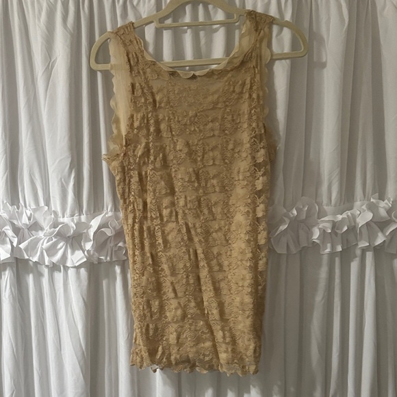 Beige Lace Sleeveless Tank Top - Picture 4 of 4